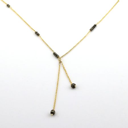 Natural Pyrite beaded necklace, Y Shape necklace for women, Brass with 22k gold plated jewelry